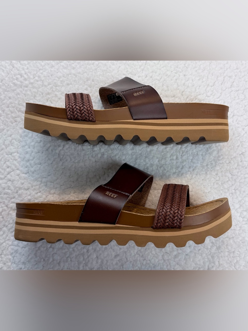 REEF • Brown Cushion Vista Hi Dual-Strap Braided Platform Slide Sandals, 10 - Picture 13 of 16